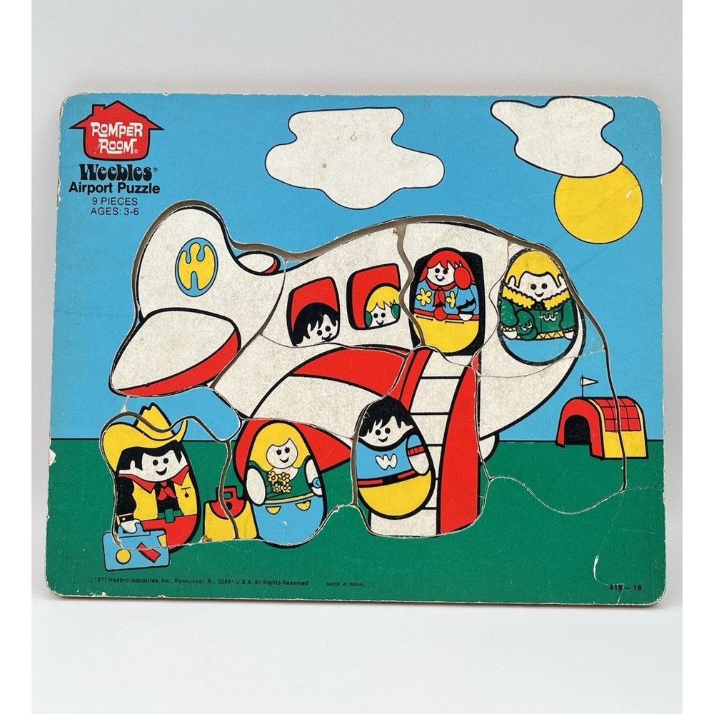 Romper Room Wooden Weebles Airplane Puzzle 9 Pieces #418-18 1977 Hasbro Vintage